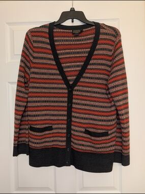 Pendleton Women's Rust & Charcoal Striped Pattern Button Cardigan